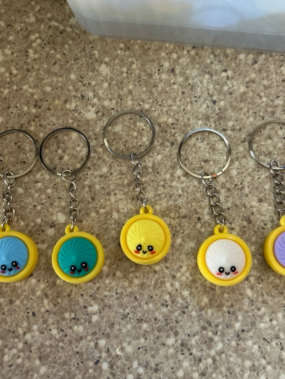 Yellow Kids Keychain with Smiling Shell Charm - Teal, Purple, Cream Inserts